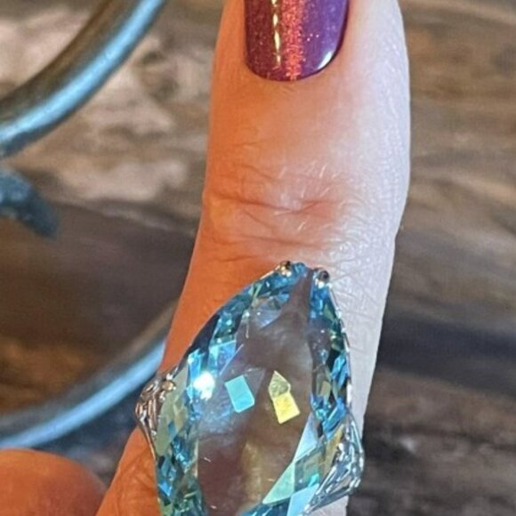 Gorgeous Art Deco .925 Sterling Aquamarine Ring  Ladies Size 7 - Picture 4 of 5